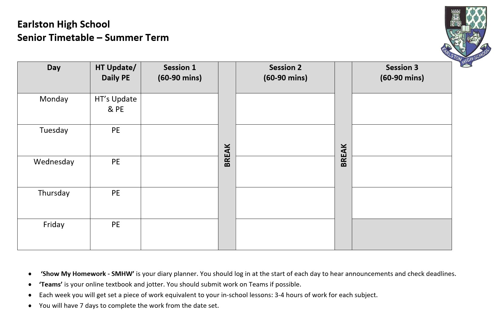 Senior Timetable